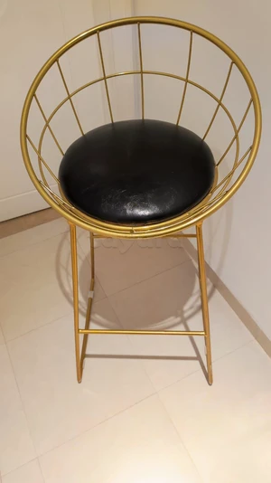 Chaise de Bar en métal doré et assise en cuir, H76 Huppy