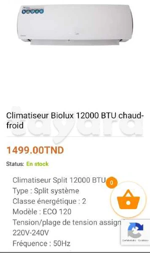 Climatiseur Biolux BTU chaud froid 12000