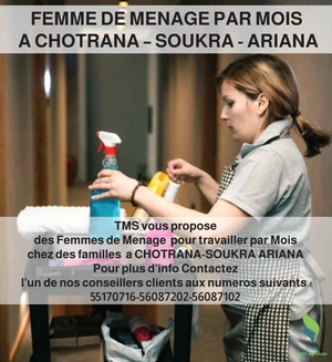 Femme De Ménage Par Mois A Chotrana - Soukra - Ariana