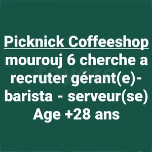 publié par Mohamed - gérant serveur barista - Picknick coffee shop cherche a recruter
gérant(e)
barista
serveur(se)
age plus que 28
51000423 - Offres d'emploi