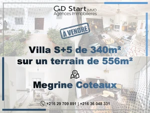Villa S+5 de 340m² sur un terrain de 556m²  à Megrine Coteaux 